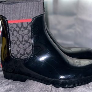 Rain boots, coach, never worn, size 10